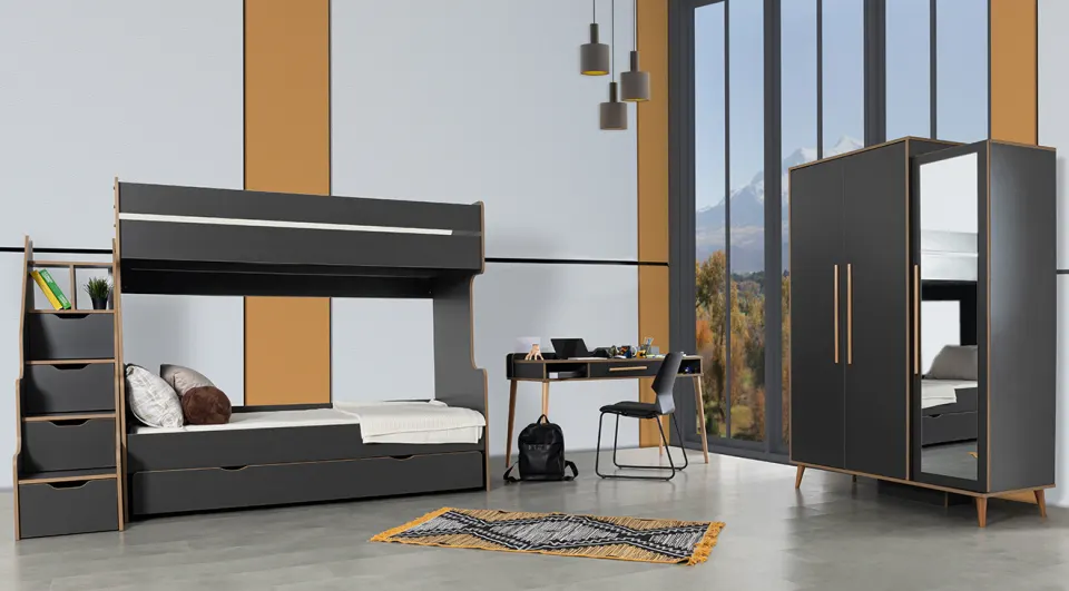 Alfa Bunk Anthracite Young Room Set