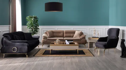 Majestic Gold Metal Legs Sofa Set