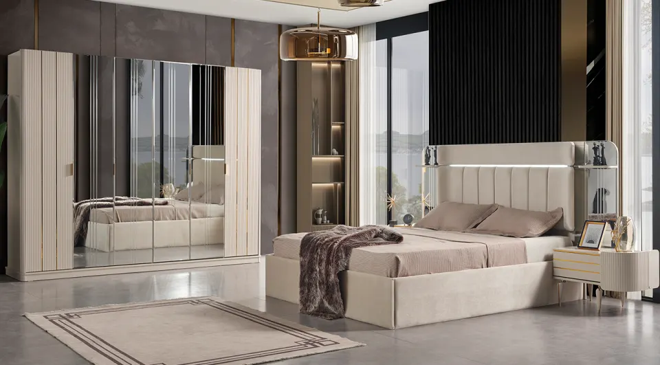 Karya Cream 6 Door Bedroom Set