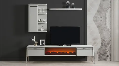 Lodge Fog Gray Fireplace Tv Unit