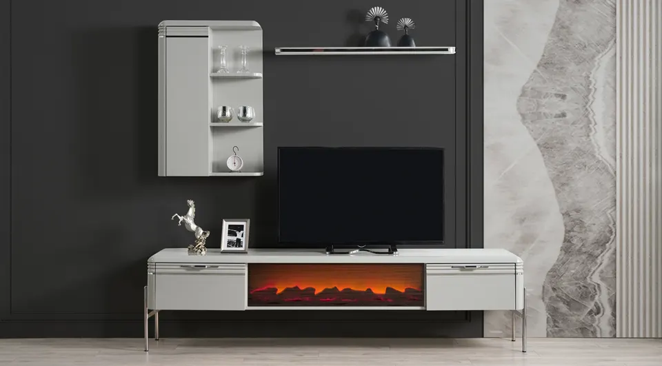 Lodge Fog Gray Fireplace Tv Unit