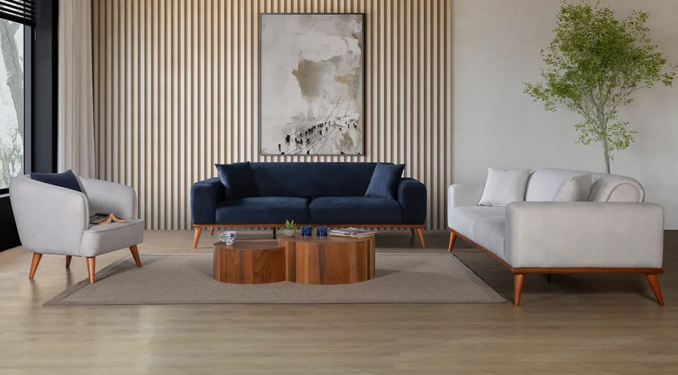 Lebons Wooden Leg Sofa Set