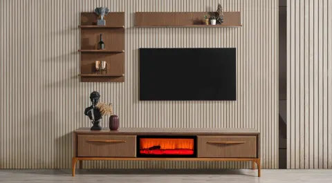 Hayal Wooden Leg Fireplace Tv Unit