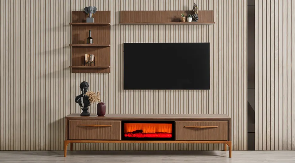 Hayal Wooden Leg Fireplace Tv Unit