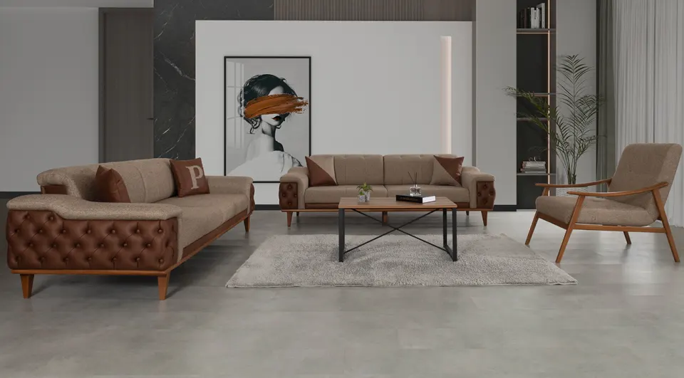 Marsilya Wooden Leg Sofa Set
