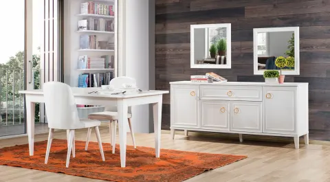 Melis White Wooden Leg Dining Room Set
