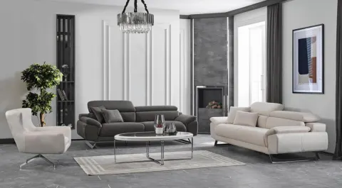 Maserati Silver Metal Leg Sofa Set