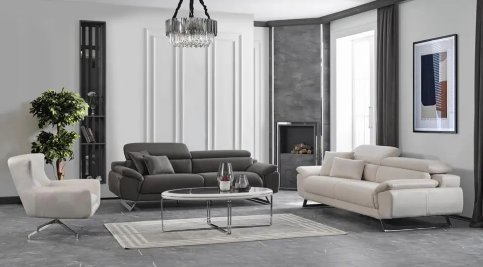 Maserati Silver Metal Leg Sofa Set
