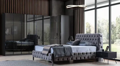 Bronze Anthracite Corner Wardrobe Bedroom Set