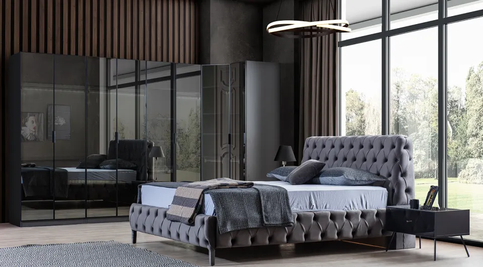Bronze Anthracite Corner Wardrobe Bedroom Set