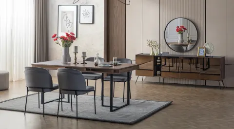 Bronze Walnut Modern Dining Room Set