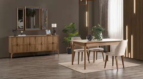 Hitit Walnut Modern Dining Room Set