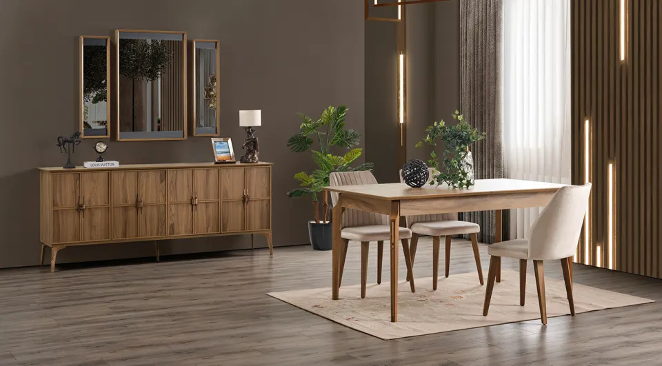 Hitit Walnut Modern Dining Room Set