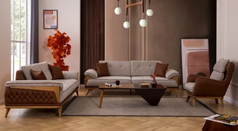 Ottiva Wooden Legs Modern Sofa Set