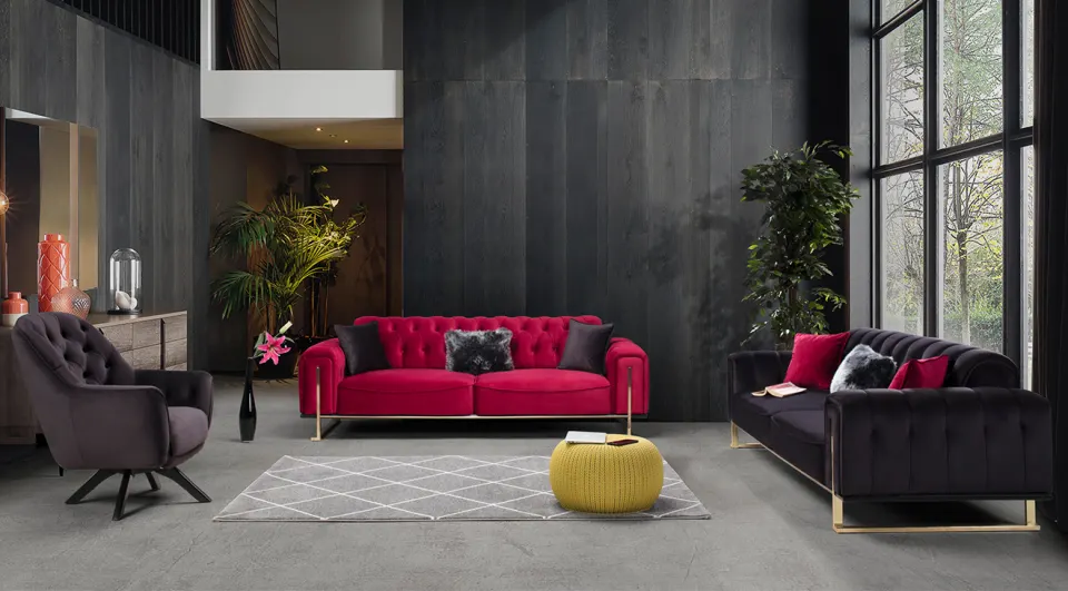 Tema Gold Metal Leg Sofa Set