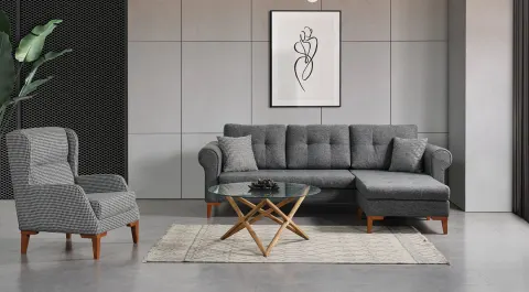 Palermo  Wooden Legs Corner Sofa Set