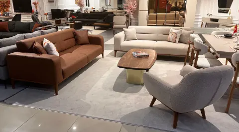 Kumsal Wooden Leg Sofa Set