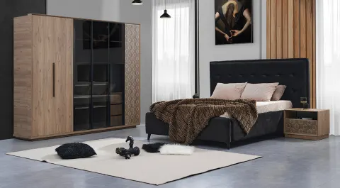 Petek 6 Doors Walnut Bedroom Set