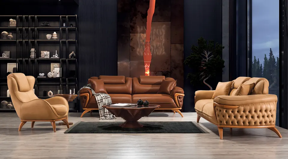 Vion Wooden Leg Sofa Set