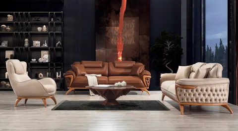 Vion Wooden Leg Sofa Set 2