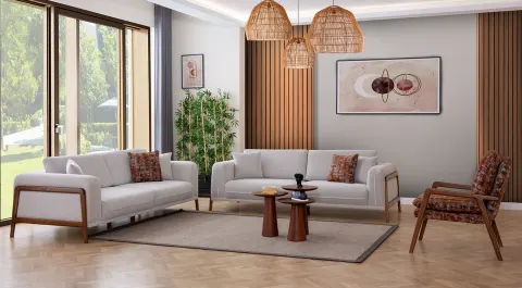 Mia Modern Wooden Leg Sofa Set