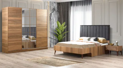 Beykoz Walnut Sliding Door Bedroom Set