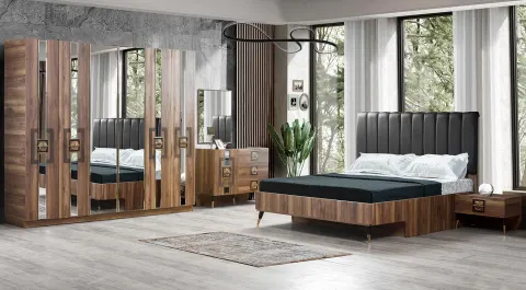 Side Walnut 6 Door Bedroom Set