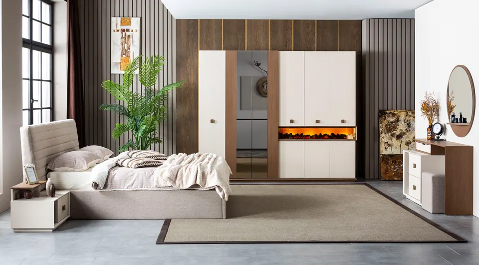 Orjin Fireplace Modern Bedroom Set