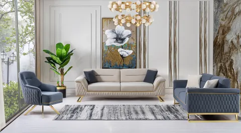 Artoo Gold Metal Legs Sofa Set