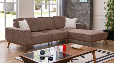 Luke Wooden Legs Corner Sofa Set