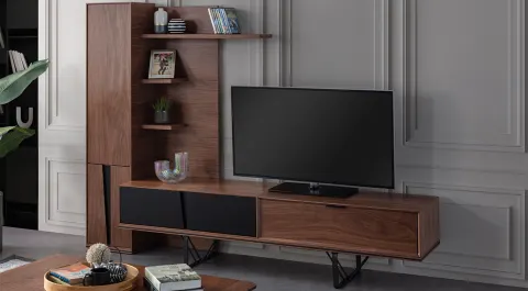 Lavinya Walnut Black Tv Unit