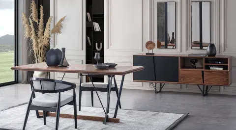 Lavinya Walnut Black Modern Dining Room Set