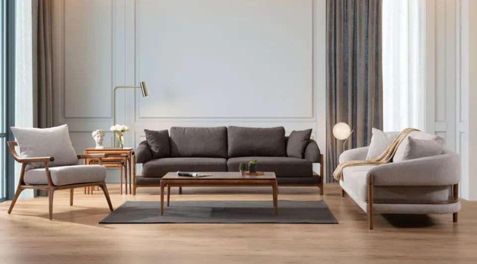 Acara Wooden Leg Modern Sofa Set 2