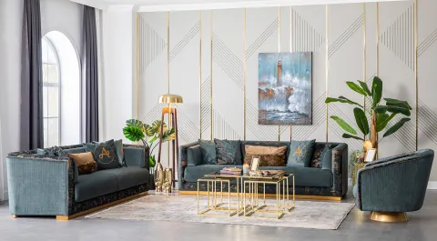 Lucca Gold Metal Legged Luxury Sofa Set
