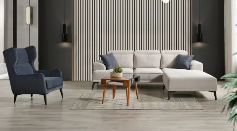 Milan Wooden Leg Corner Sofa Set