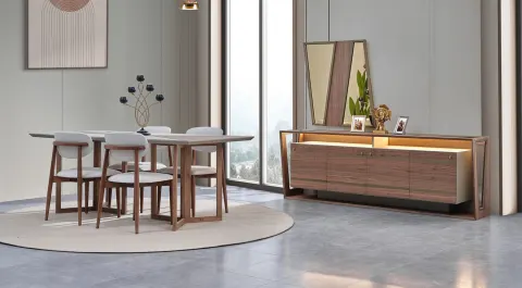 Tesla Walnut Wooden Legs Dining Room Set