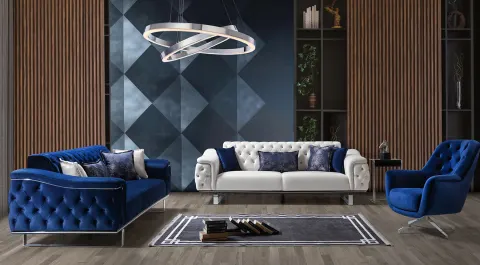 Silver Metal Leg Sofa Set