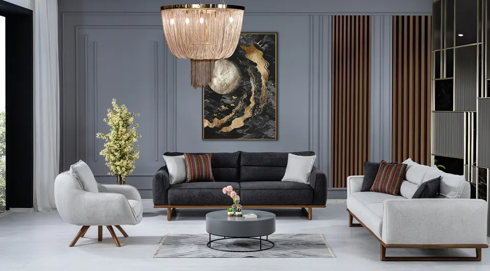 Vira Wooden Legs Modern Sofa Set