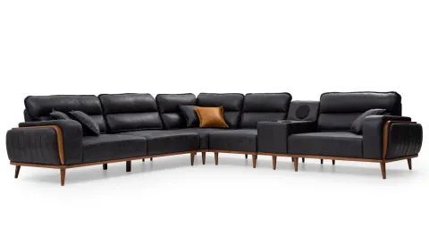 Batumi Wooden Leg Corner Sofa Set