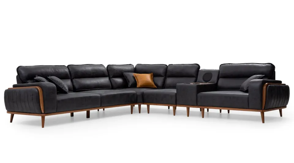 Batumi Wooden Leg Corner Sofa Set
