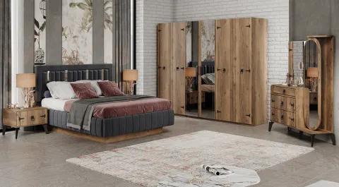 Kamer Walnut 6 Door Bedroom Set
