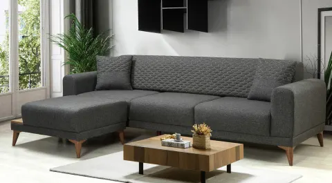 Stil Wooden Legs Corner Sofa Set