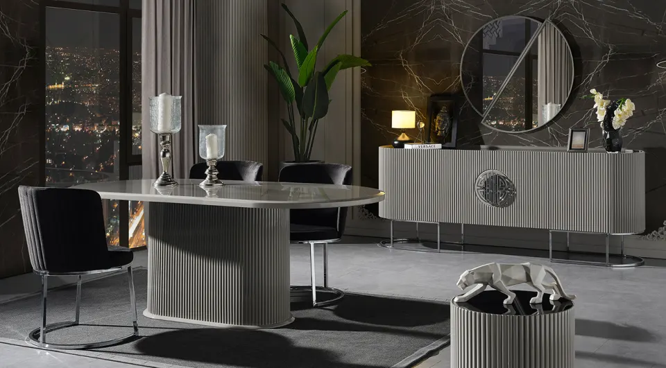 Gucci Smoke Gray Metal Leg Dining Room Set 2