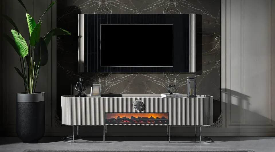 Gucci Smoke Gray Fireplace TV Unit