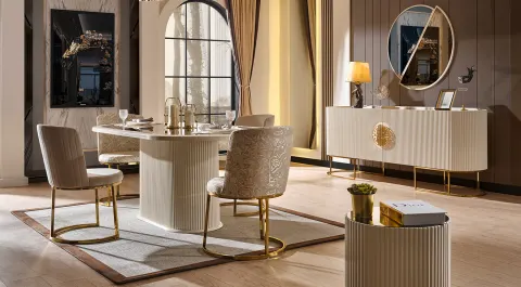 Gucci Ecru Gold Metal Leg Dining Room Set