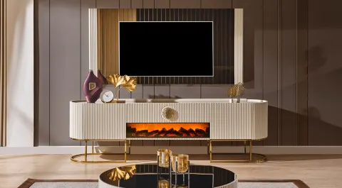 Gucci Ecru Gold Fireplace TV Unit