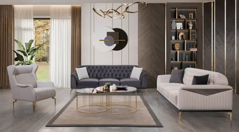 Premus Gold Metal Leg Sofa Set