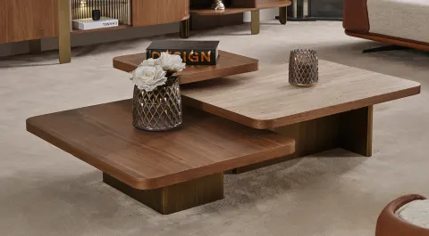 Bronze Walnut Coffee Table Set