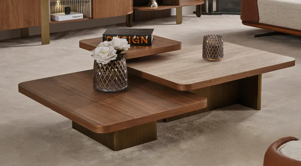 Bronze Walnut Coffee Table Set