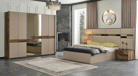 Logo Walnut 6-Door Bedroom Set